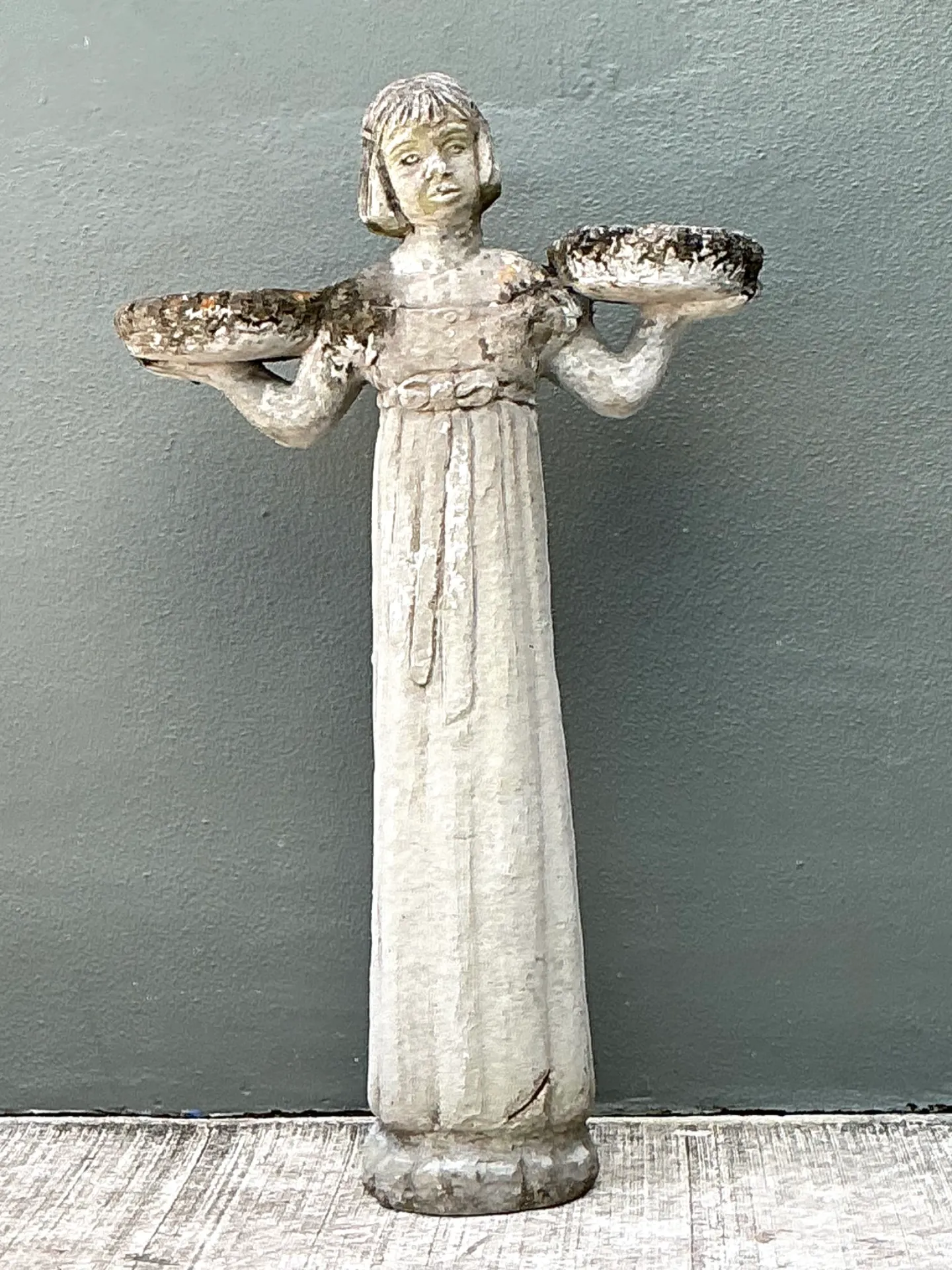 Vintage Stone Garden Figure with Bowls — additional photo 3