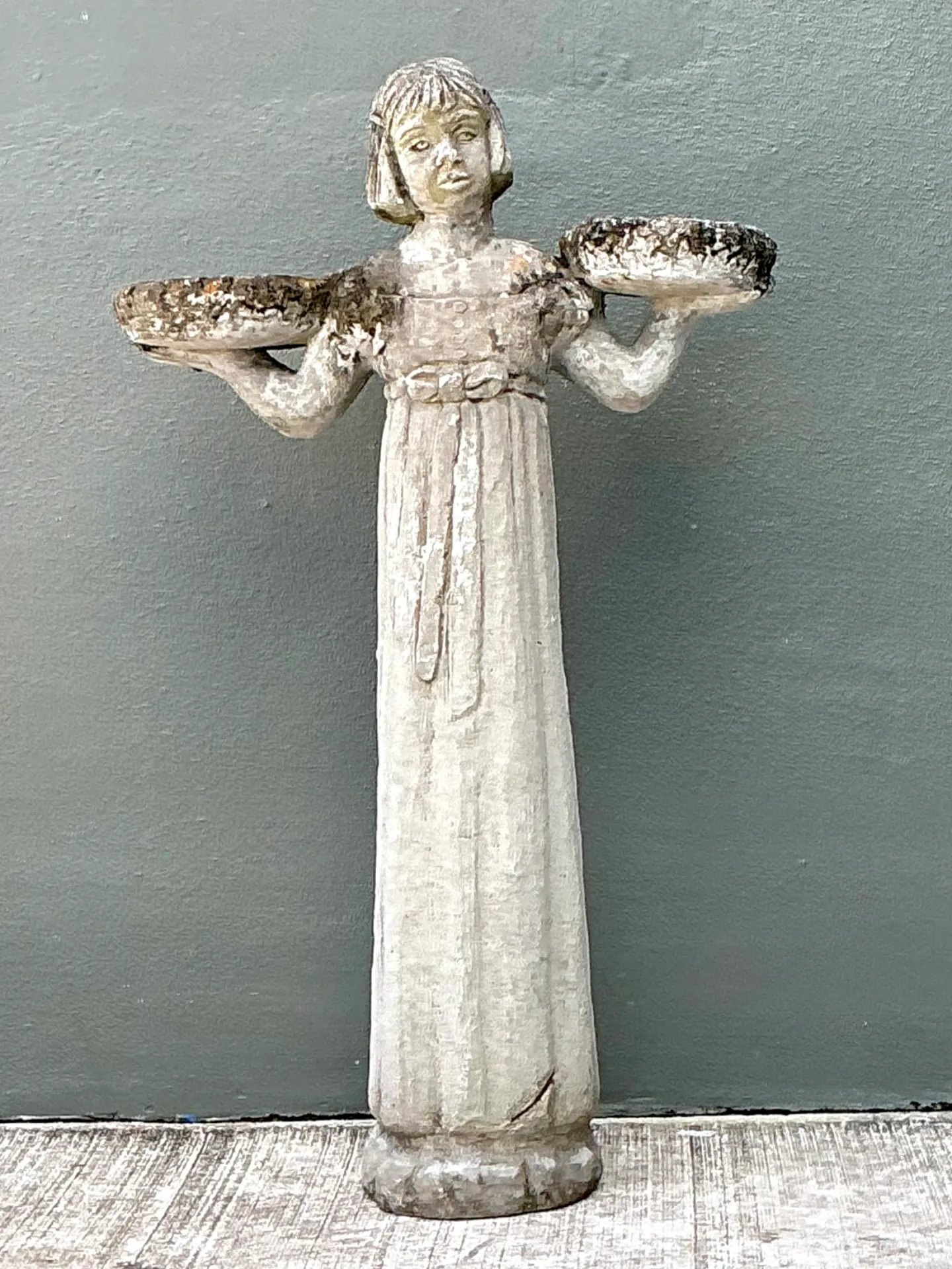 Vintage Stone Garden Figure with Bowls — additional photo 2