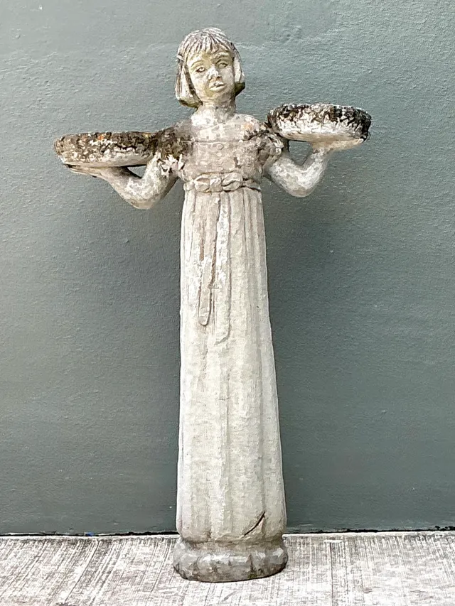 Vintage Stone Garden Figure with Bowls — additional photo 2