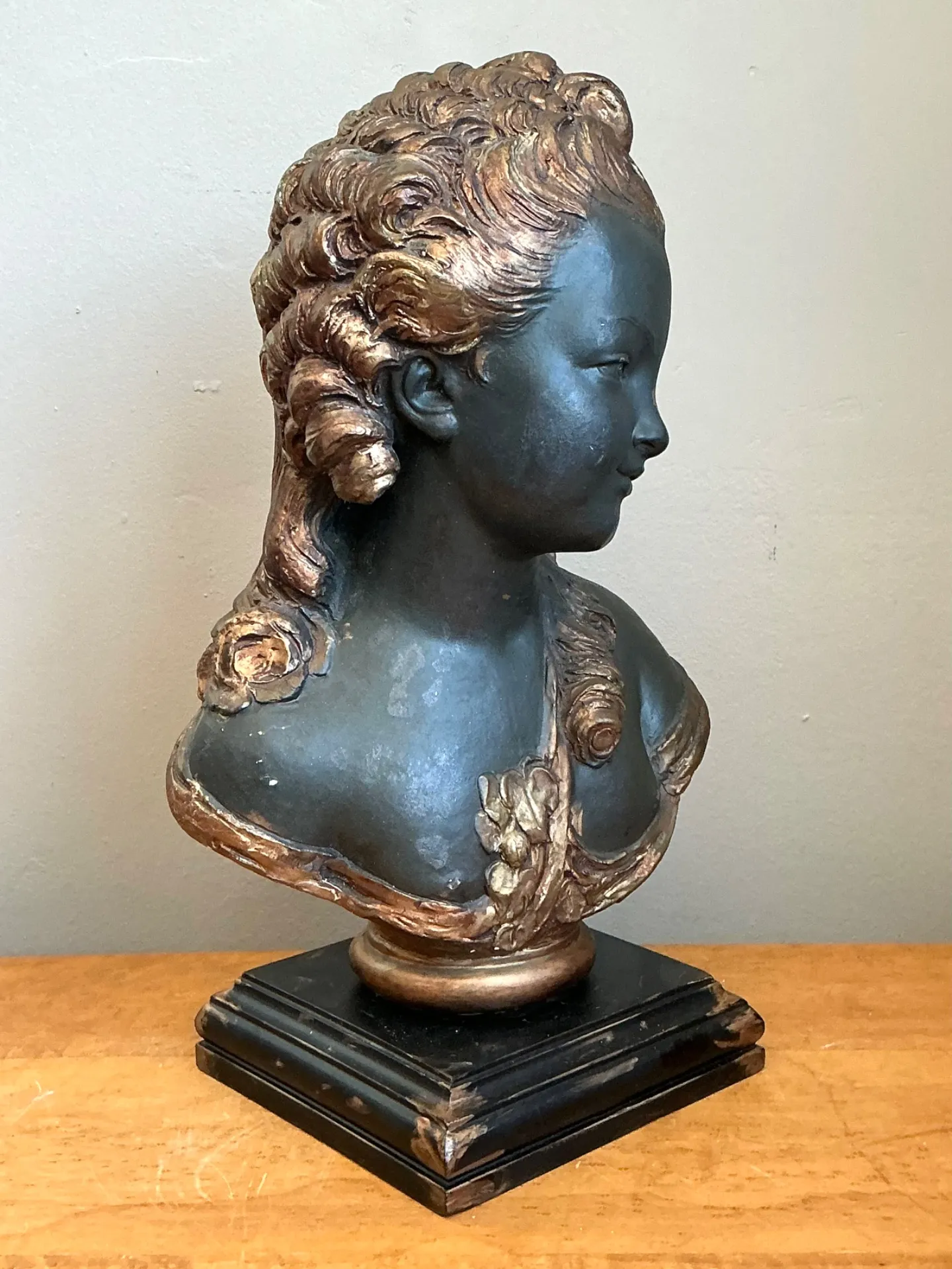 Vintage Gilt Tipped Carved Wood Female Bust — additional photo 2