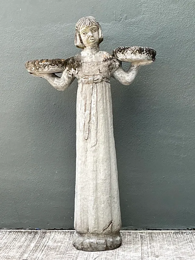 Vintage Stone Garden Figure with Bowls — additional photo 1