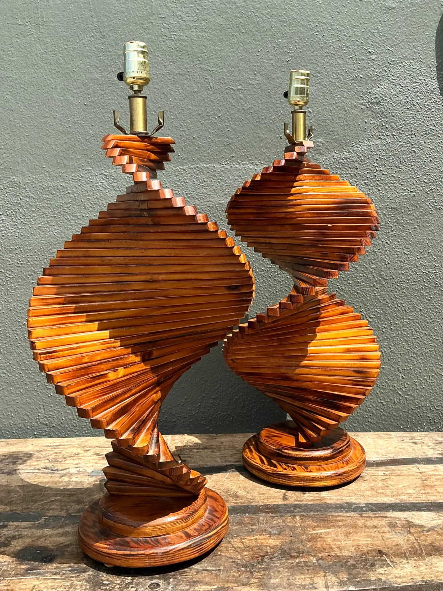 Vintage French Wood Helix Table Lamps - A Pair — additional photo 1