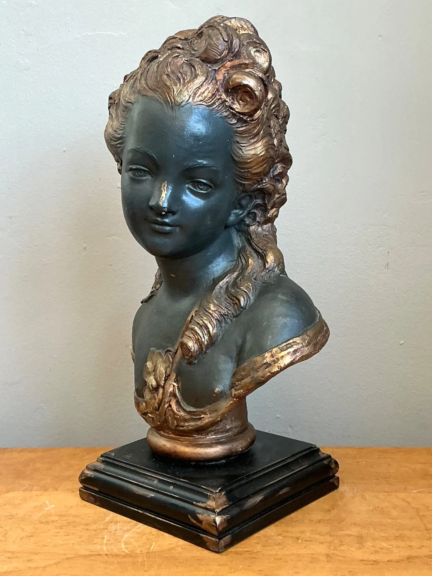 Vintage Gilt Tipped Carved Wood Female Bust — additional photo 4
