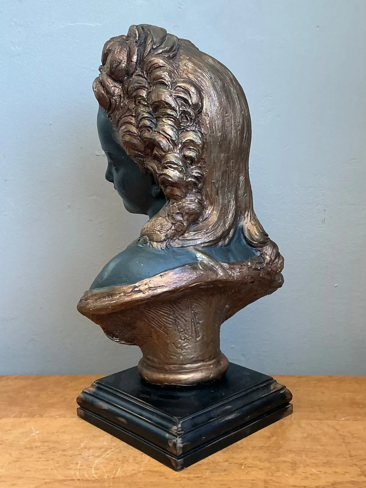 Vintage Gilt Tipped Carved Wood Female Bust — additional photo 8