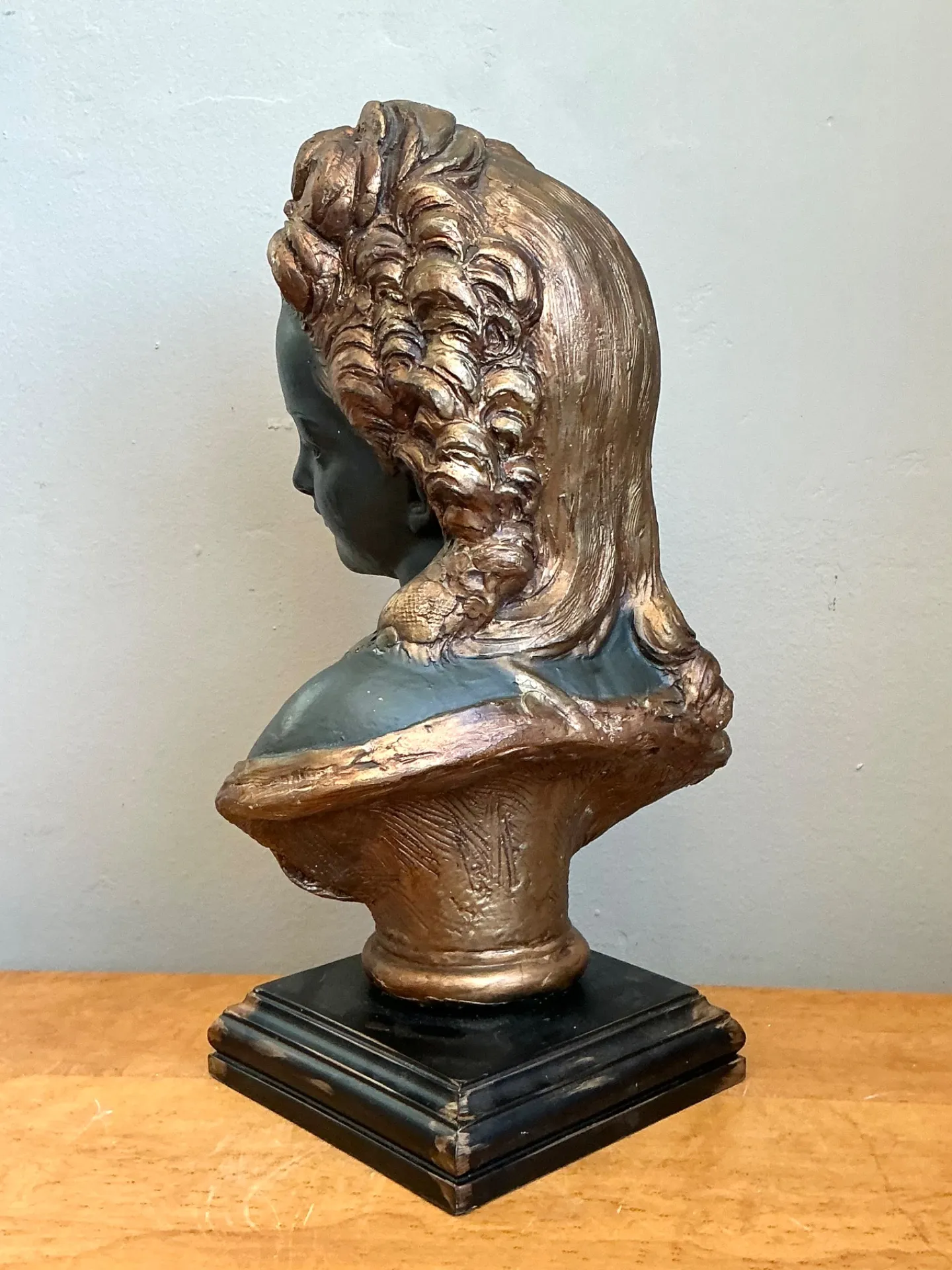 Vintage Gilt Tipped Carved Wood Female Bust — additional photo 7