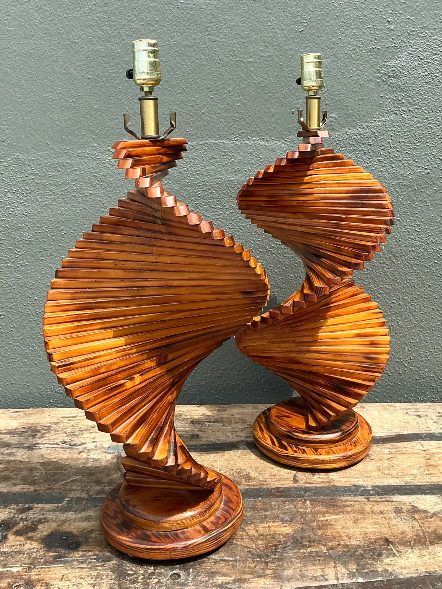 Vintage French Wood Helix Table Lamps - A Pair — additional photo 3