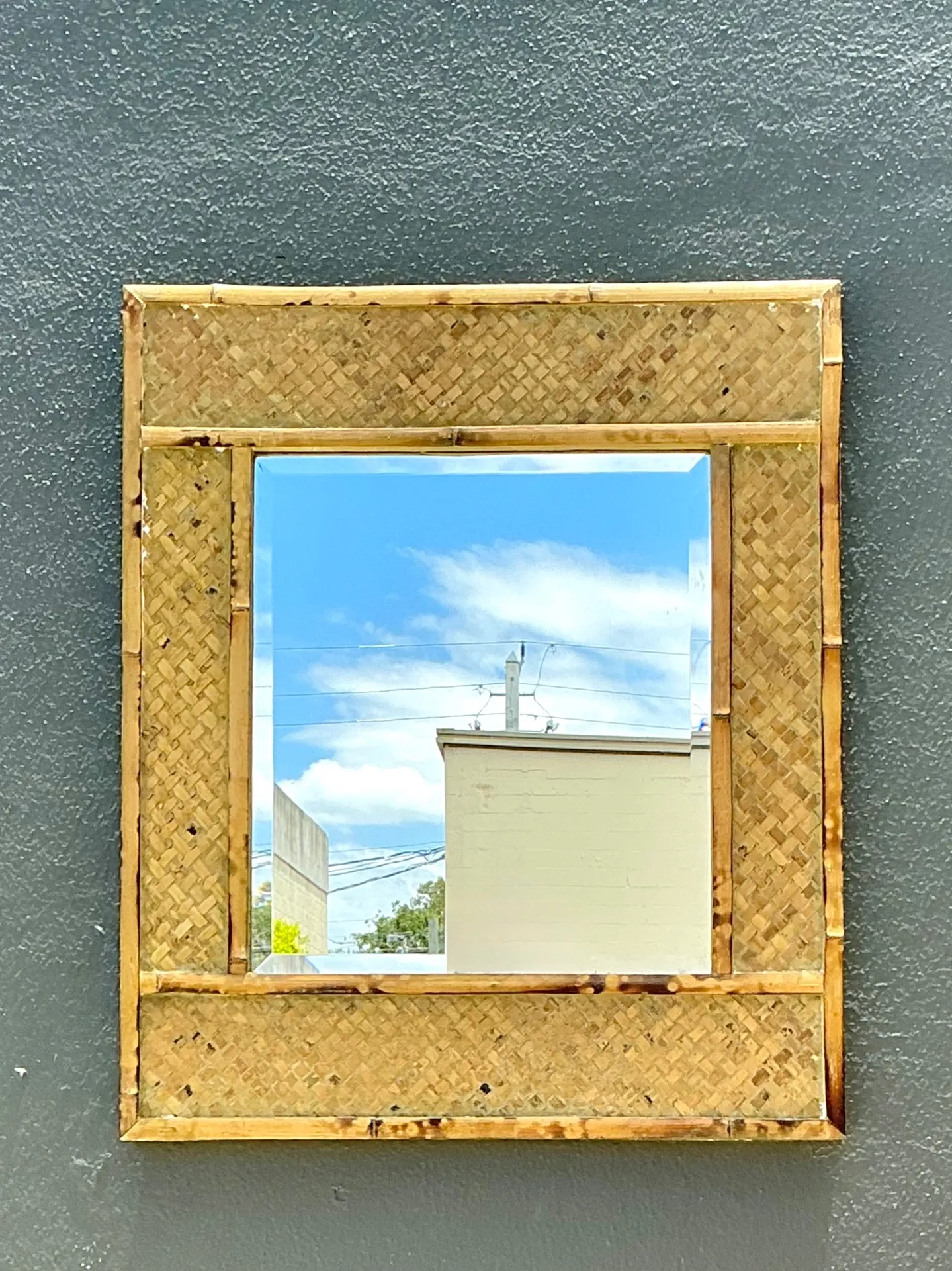 Vintage Woven Bamboo Wall Mirror — additional photo 1
