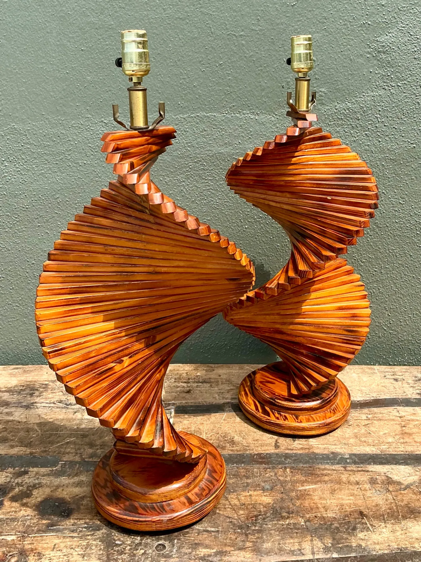 Vintage French Wood Helix Table Lamps - A Pair — additional photo 5
