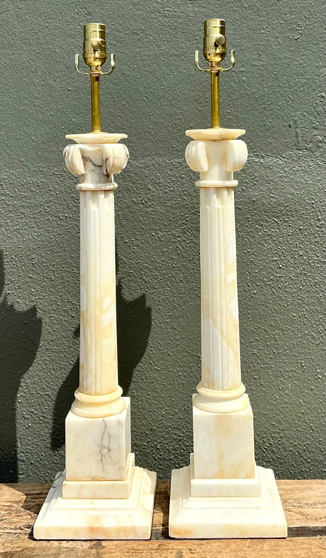Vintage Alabaster Column Table Lamps - A Pair - Stone, 6W x 26.5H — additional photo 5