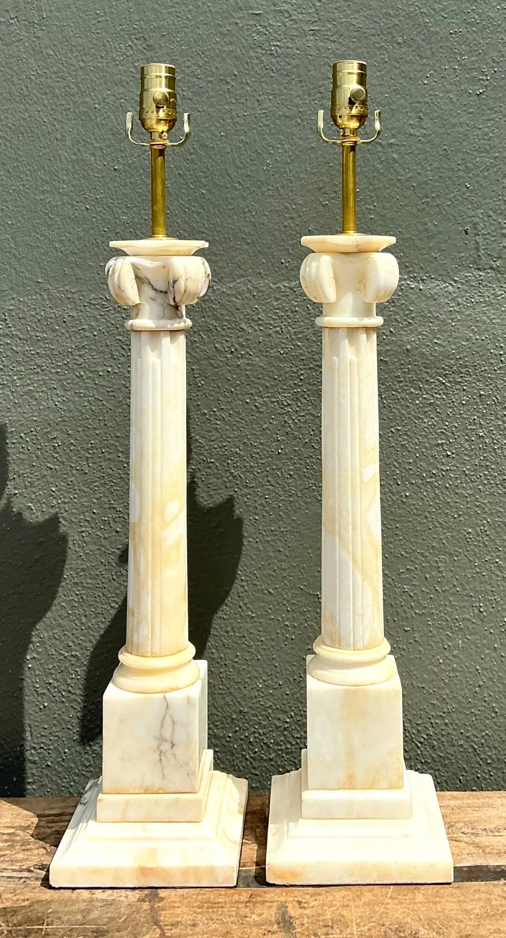 Vintage Alabaster Column Table Lamps - A Pair - Stone, 6W x 26.5H — additional photo 7