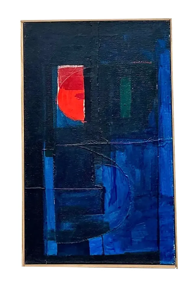 Vintage Boho Original Abstract Oil on Canvas - Canvas, 16.5W x 26.5H — additional photo 1