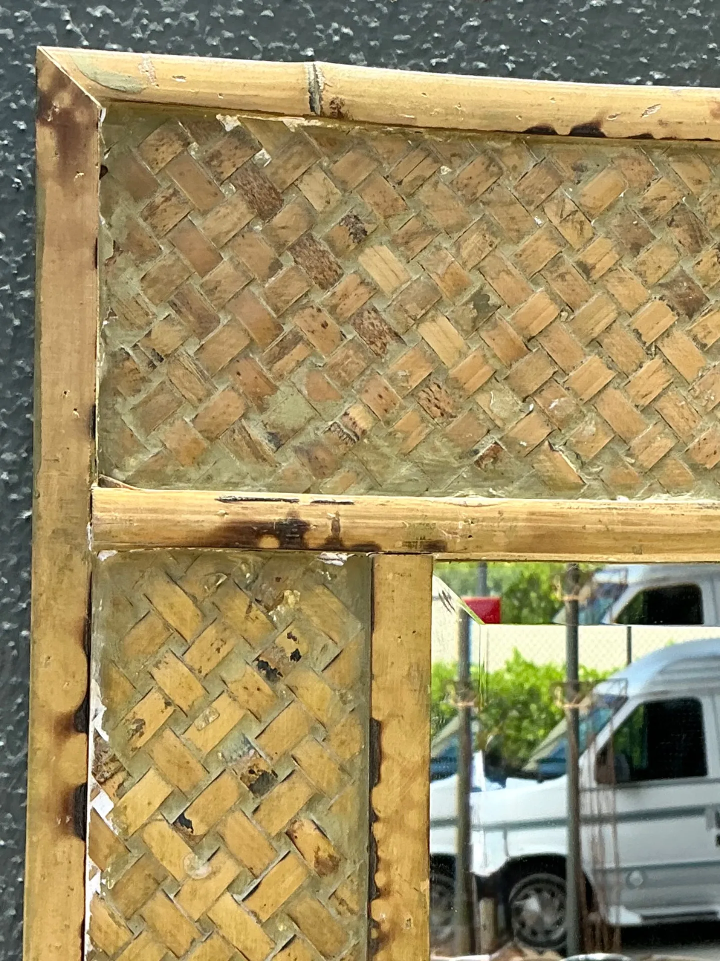 Vintage Woven Bamboo Wall Mirror — additional photo 3