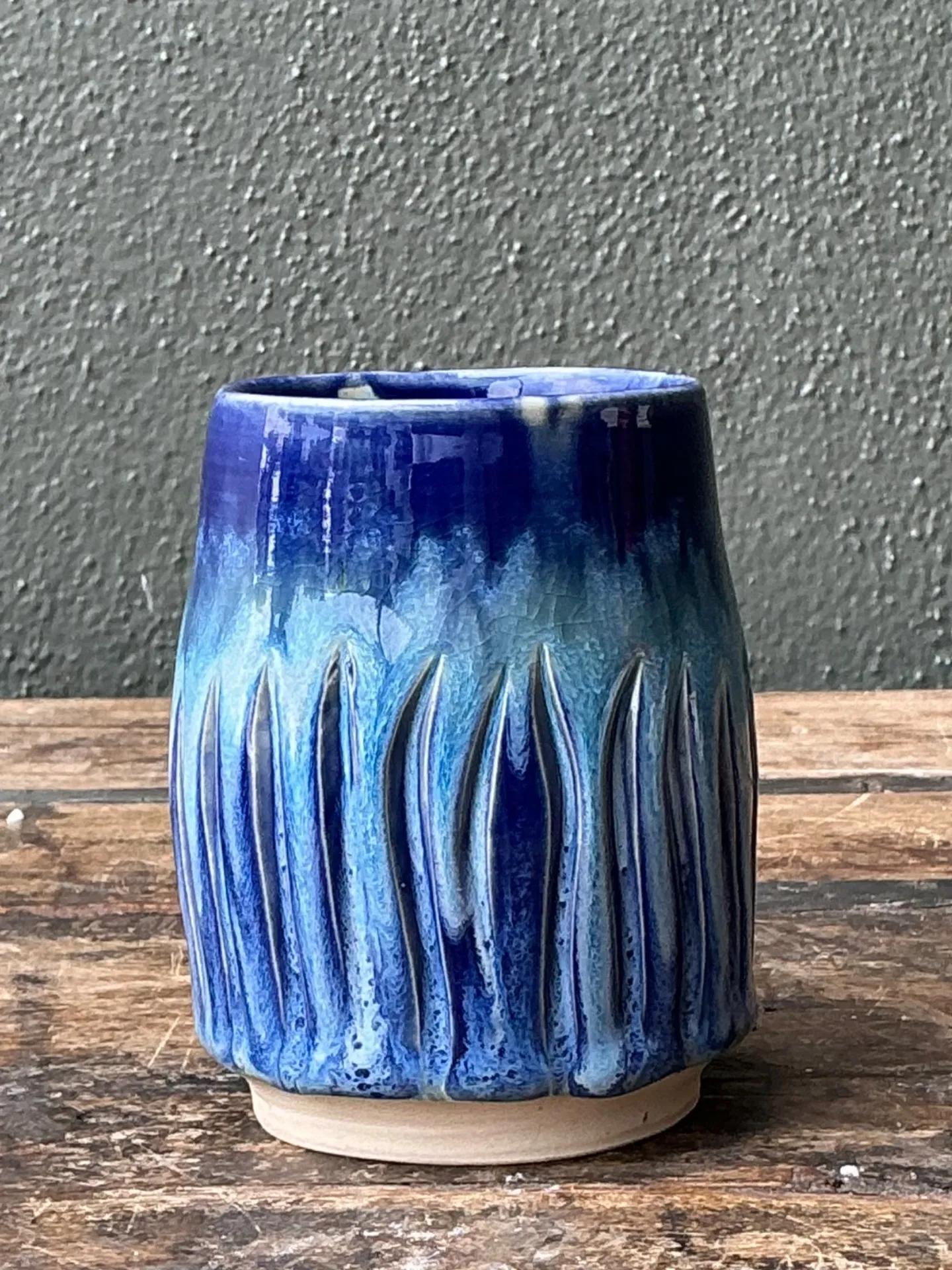 Vintage Studio Pottery Blue Ceramic Vase — additional photo 3