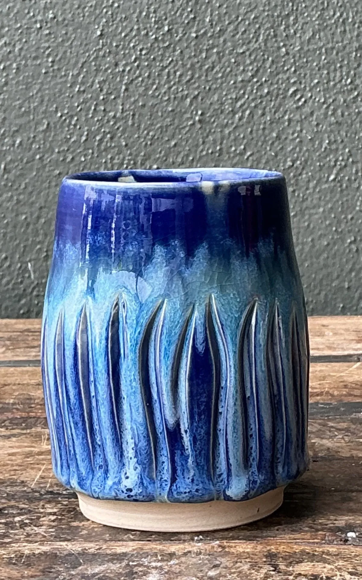Vintage Studio Pottery Blue Ceramic Vase — additional photo 3