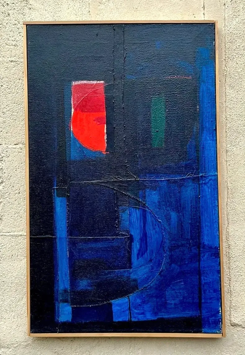 Vintage Boho Original Abstract Oil on Canvas - Canvas, 16.5W x 26.5H — additional photo 3