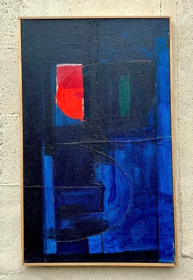 Vintage Boho Original Abstract Oil on Canvas - Canvas, 16.5W x 26.5H — additional photo 3