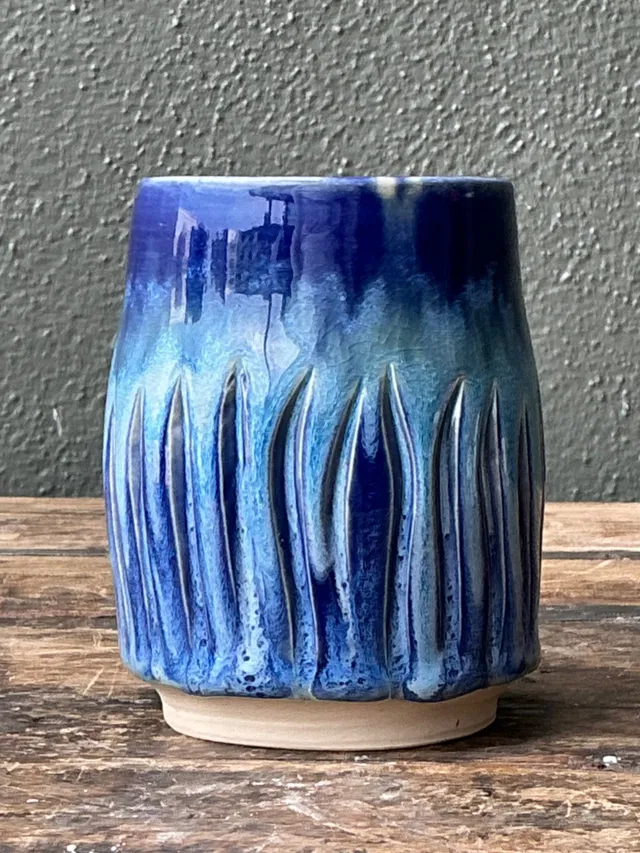 Vintage Studio Pottery Blue Ceramic Vase — additional photo 7