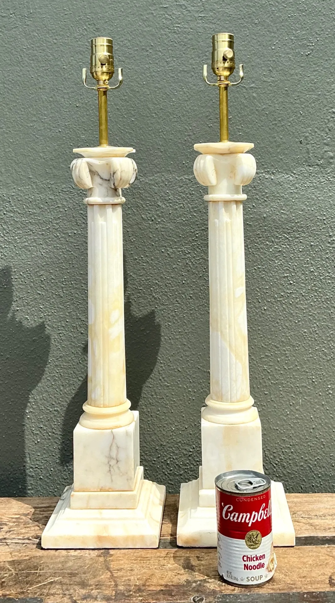 Vintage Alabaster Column Table Lamps - A Pair - Stone, 6W x 26.5H — additional photo 3