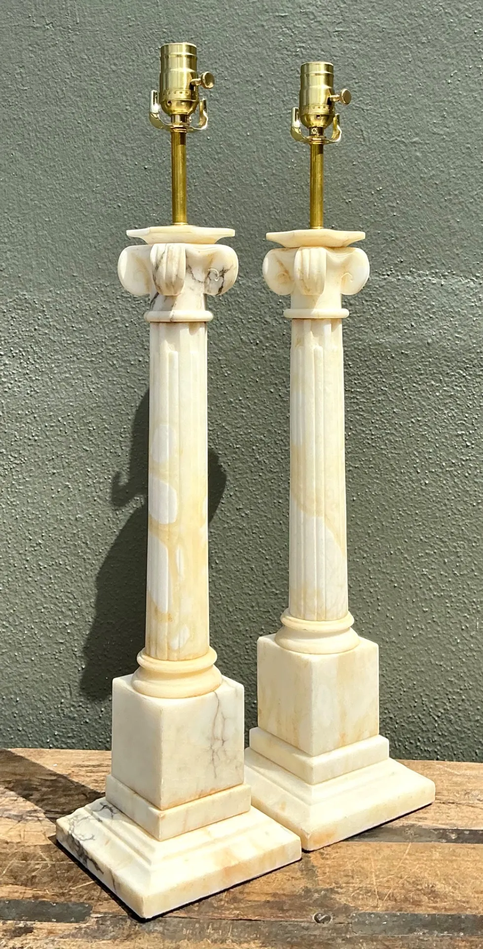 Vintage Alabaster Column Table Lamps - A Pair - Stone, 6W x 26.5H — additional photo 4