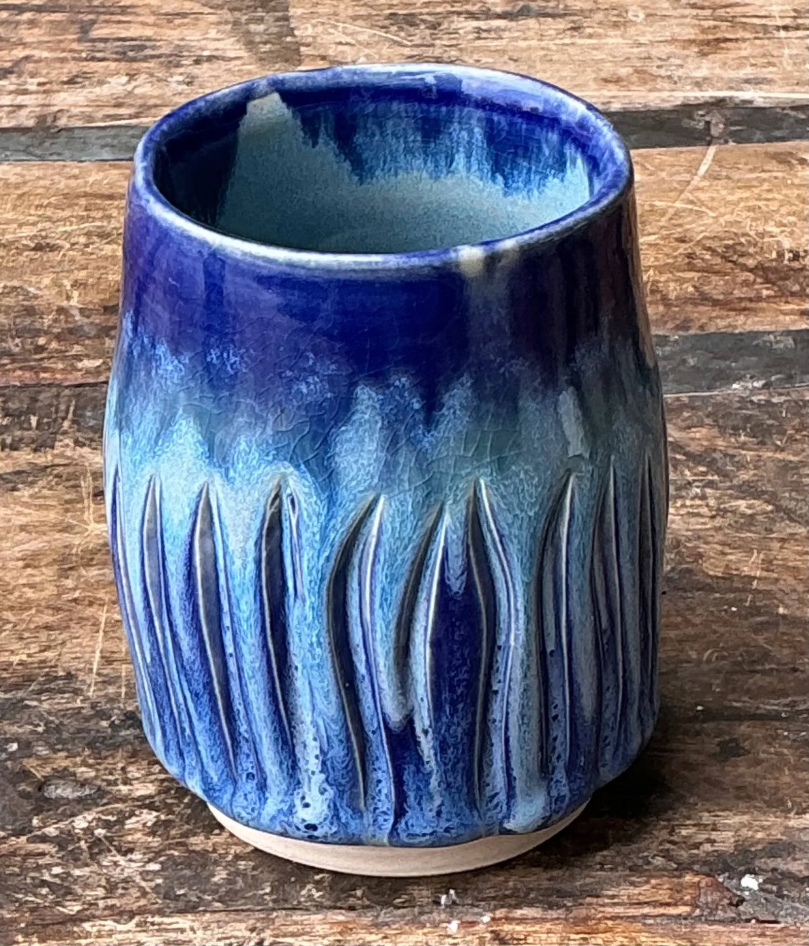 Vintage Studio Pottery Blue Ceramic Vase — additional photo 2