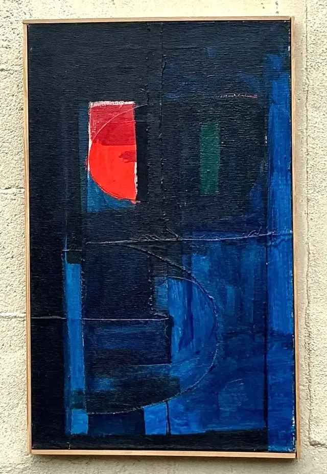 Vintage Boho Original Abstract Oil on Canvas - Canvas, 16.5W x 26.5H — additional photo 4