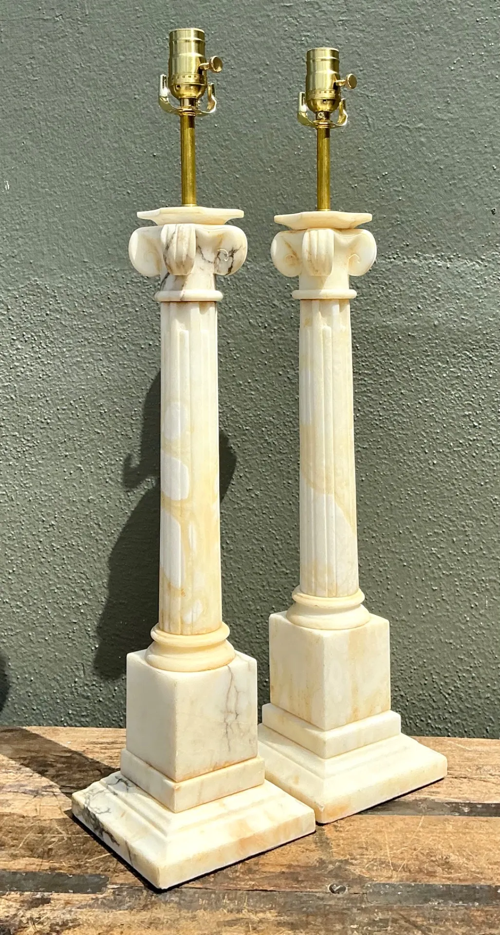Vintage Alabaster Column Table Lamps - A Pair - Stone, 6W x 26.5H — additional photo 6