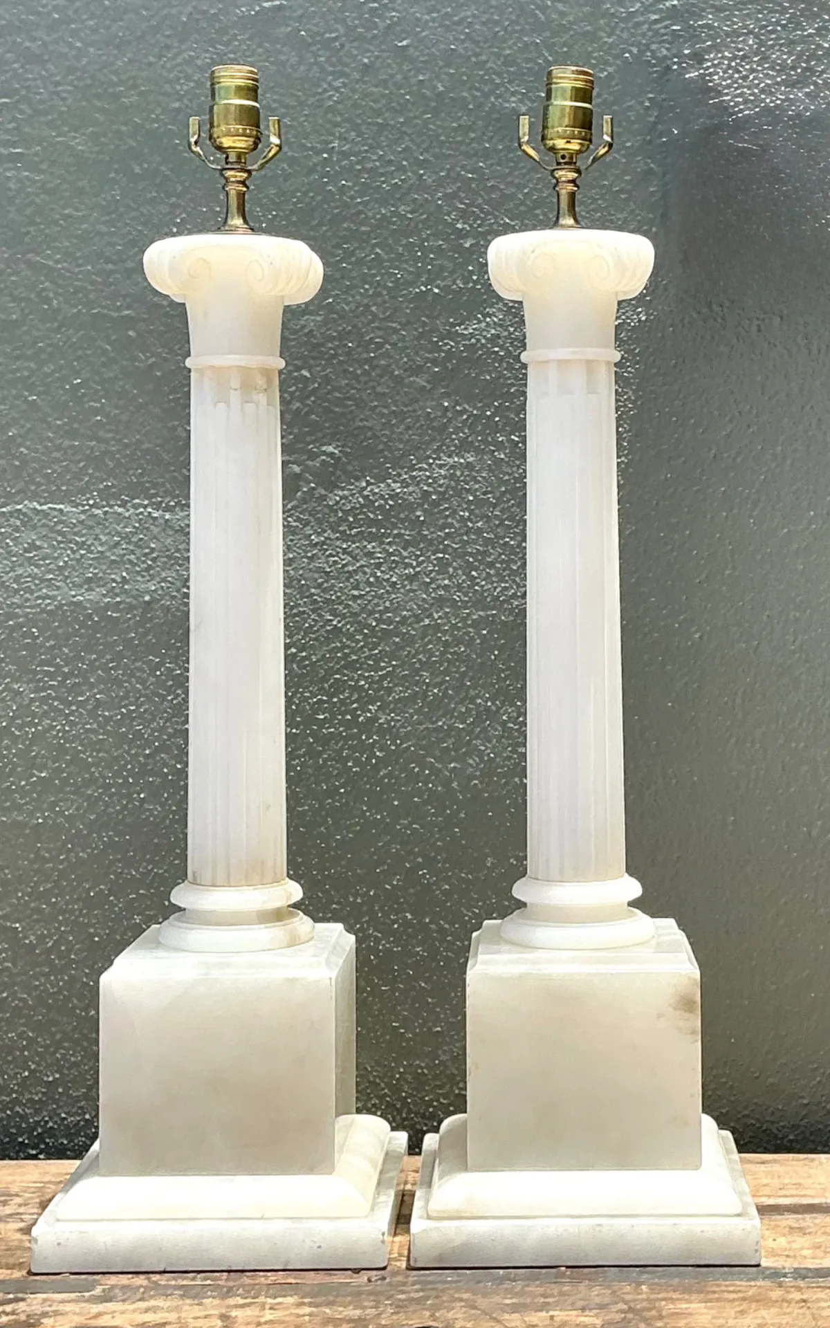 Vintage Alabaster Column Table Lamps - A Pair - Brass, 8.5W x 30H — additional photo 8