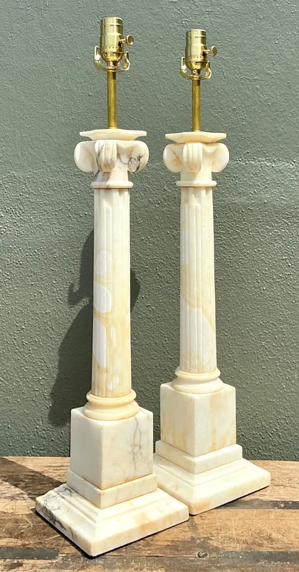 Vintage Alabaster Column Table Lamps - A Pair - Stone, 6W x 26.5H — additional photo 1