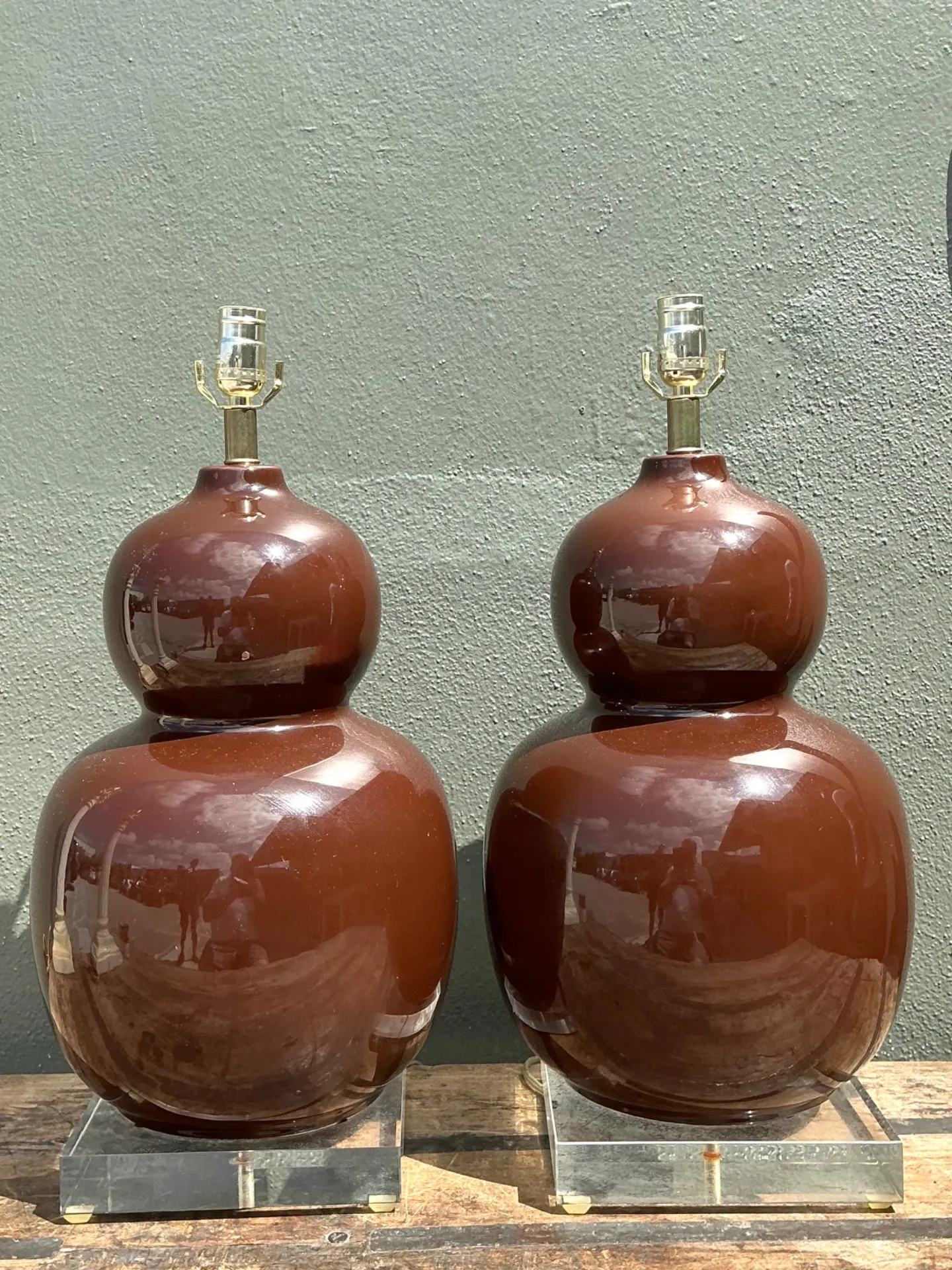 Vintage Glazed Ceramic Gourd Lamps - A Pair — additional photo 8