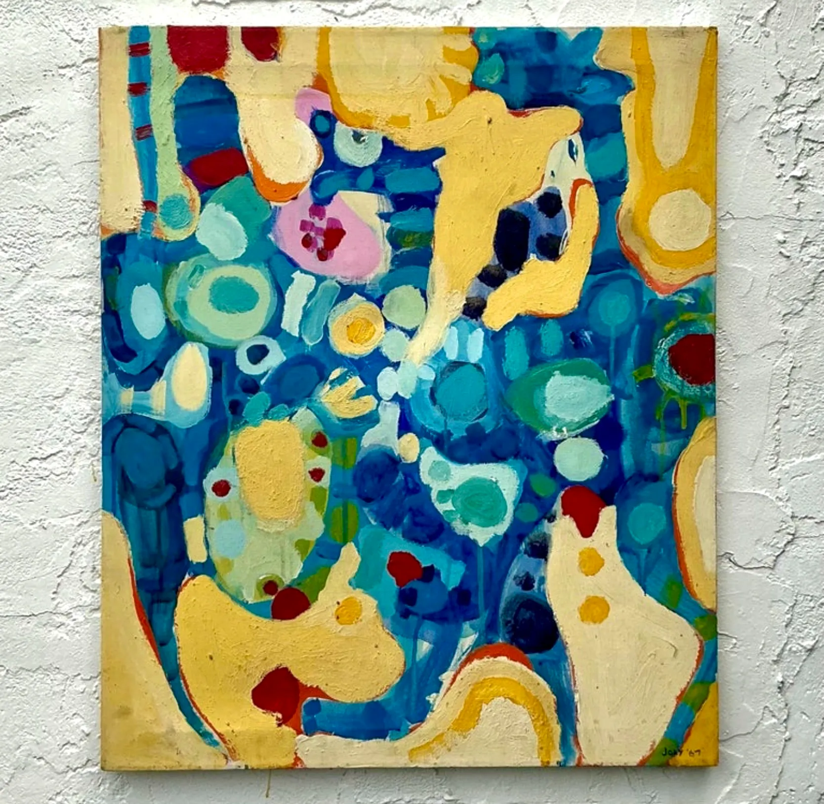 Vintage Boho Original Abstract Oil on Canvas - Canvas, 25W x 30H — additional photo 4