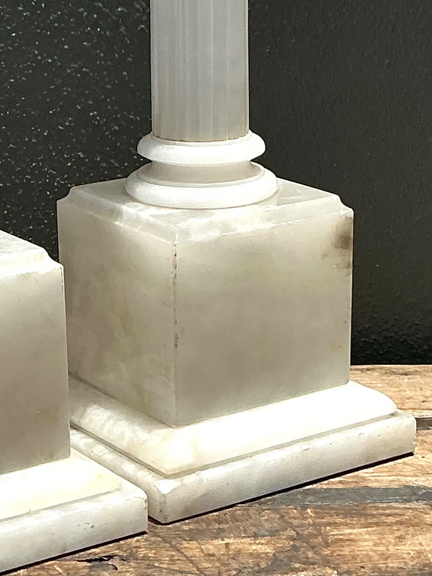 Vintage Alabaster Column Table Lamps - A Pair - Brass, 8.5W x 30H — additional photo 6