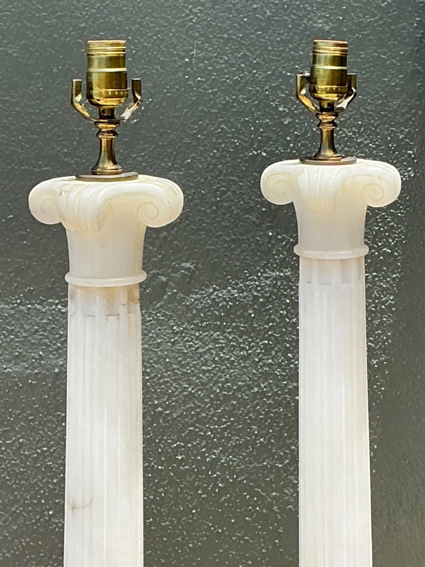 Vintage Alabaster Column Table Lamps - A Pair - Brass, 8.5W x 30H — additional photo 7