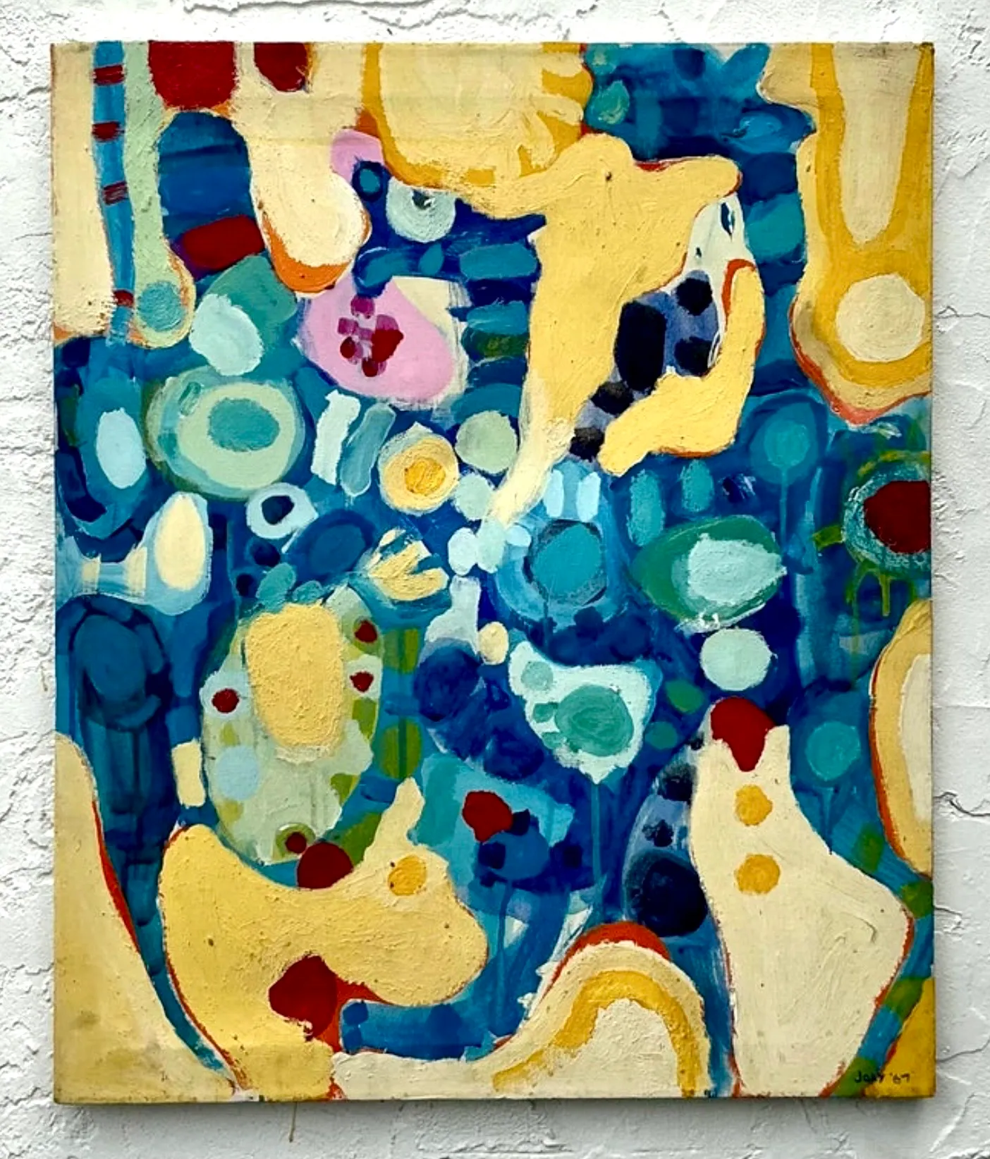 Vintage Boho Original Abstract Oil on Canvas - Canvas, 25W x 30H — additional photo 3
