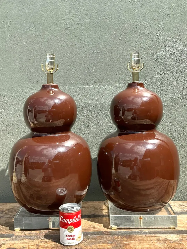 Vintage Glazed Ceramic Gourd Lamps - A Pair — additional photo 7