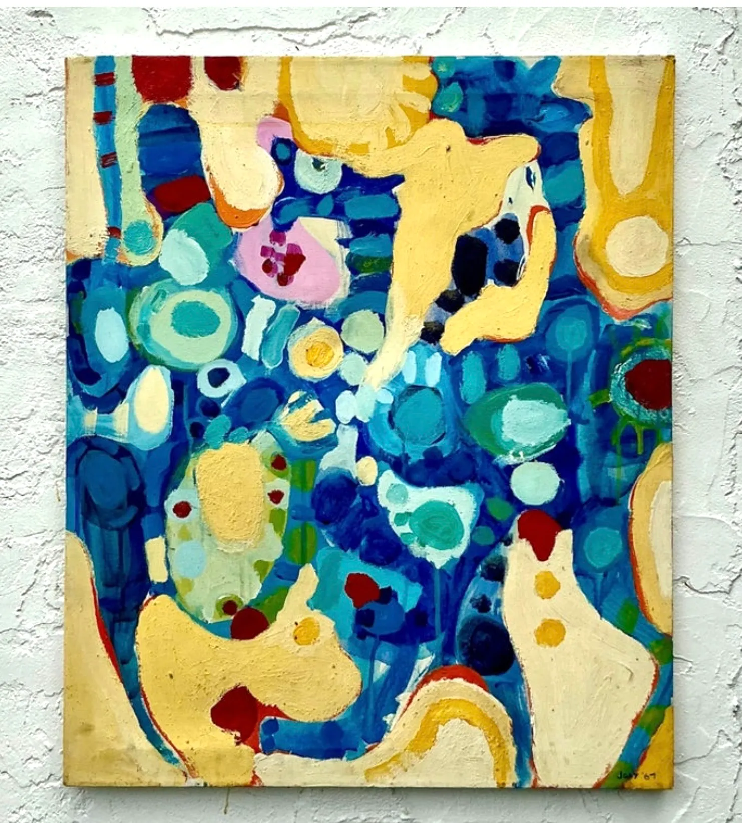 Vintage Boho Original Abstract Oil on Canvas - Canvas, 25W x 30H — additional photo 1