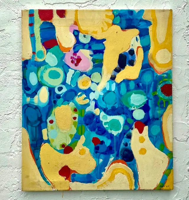 Vintage Boho Original Abstract Oil on Canvas - Canvas, 25W x 30H — additional photo 7