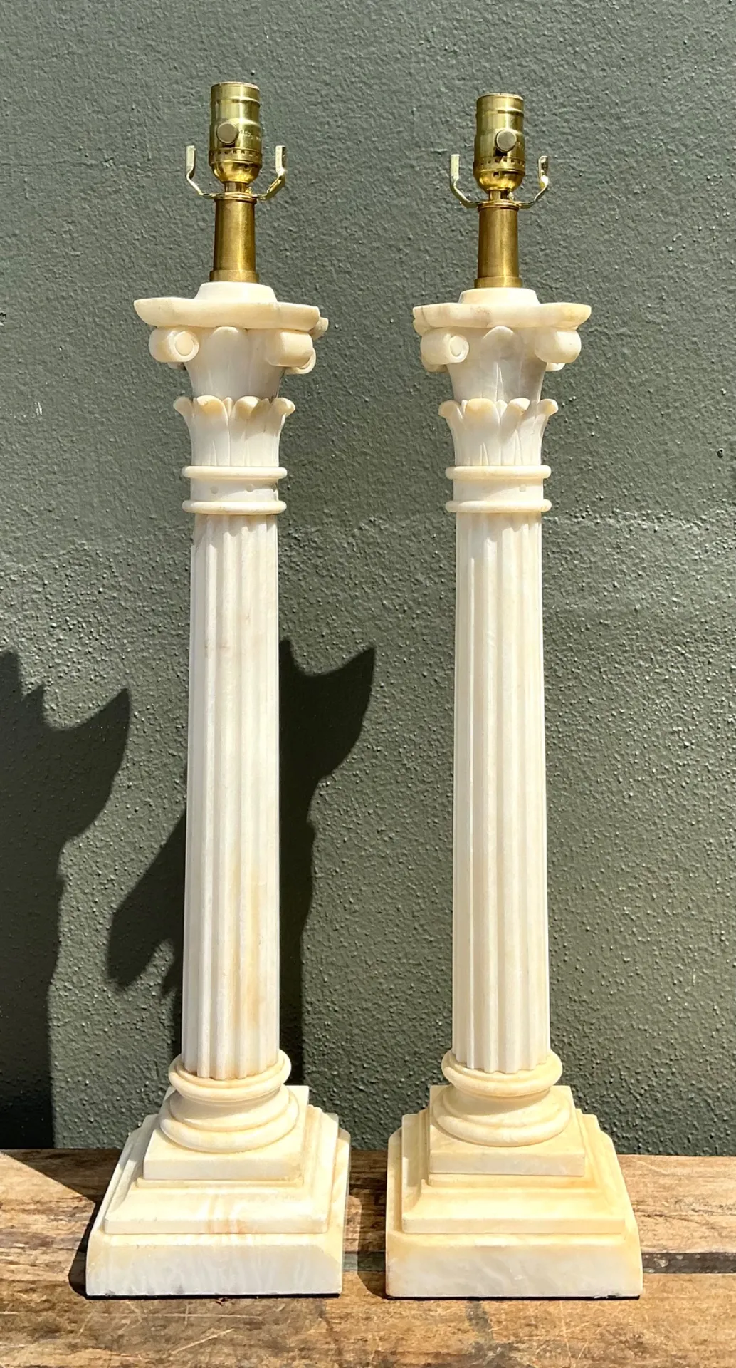 Vintage Alabaster Column Table Lamps - A Pair — additional photo 2