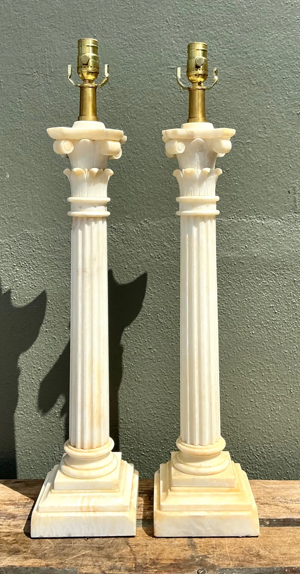Vintage Alabaster Column Table Lamps - A Pair — additional photo 5