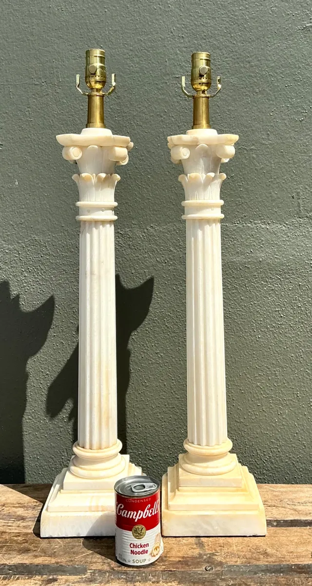 Vintage Alabaster Column Table Lamps - A Pair — additional photo 3