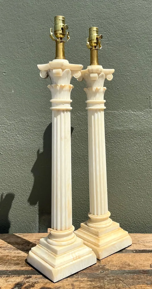 Vintage Alabaster Column Table Lamps - A Pair — additional photo 1