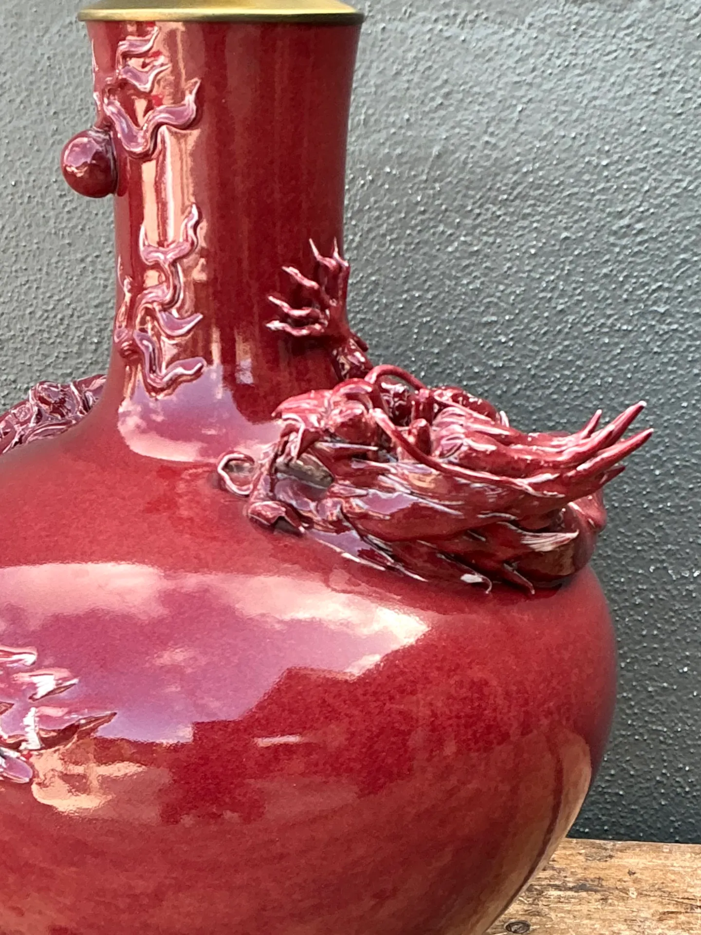 Vintage Red Ceramic Dragon Lamps - Pair — additional photo 6