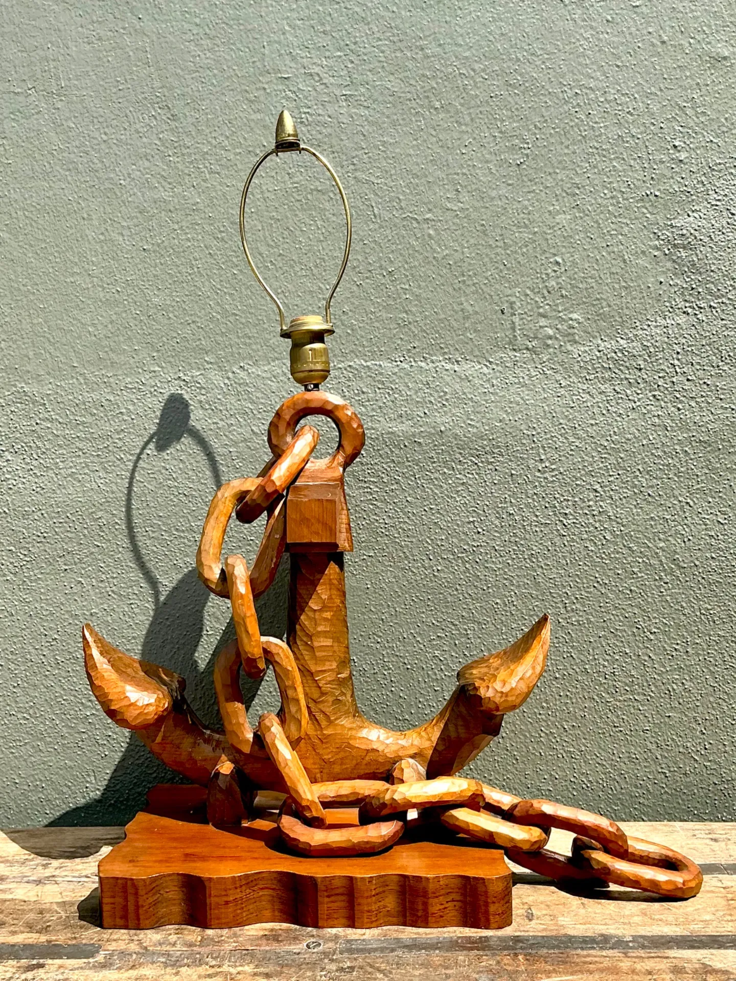 Vintage Hand Carved Anchor With Chain Lamp — additional photo 1