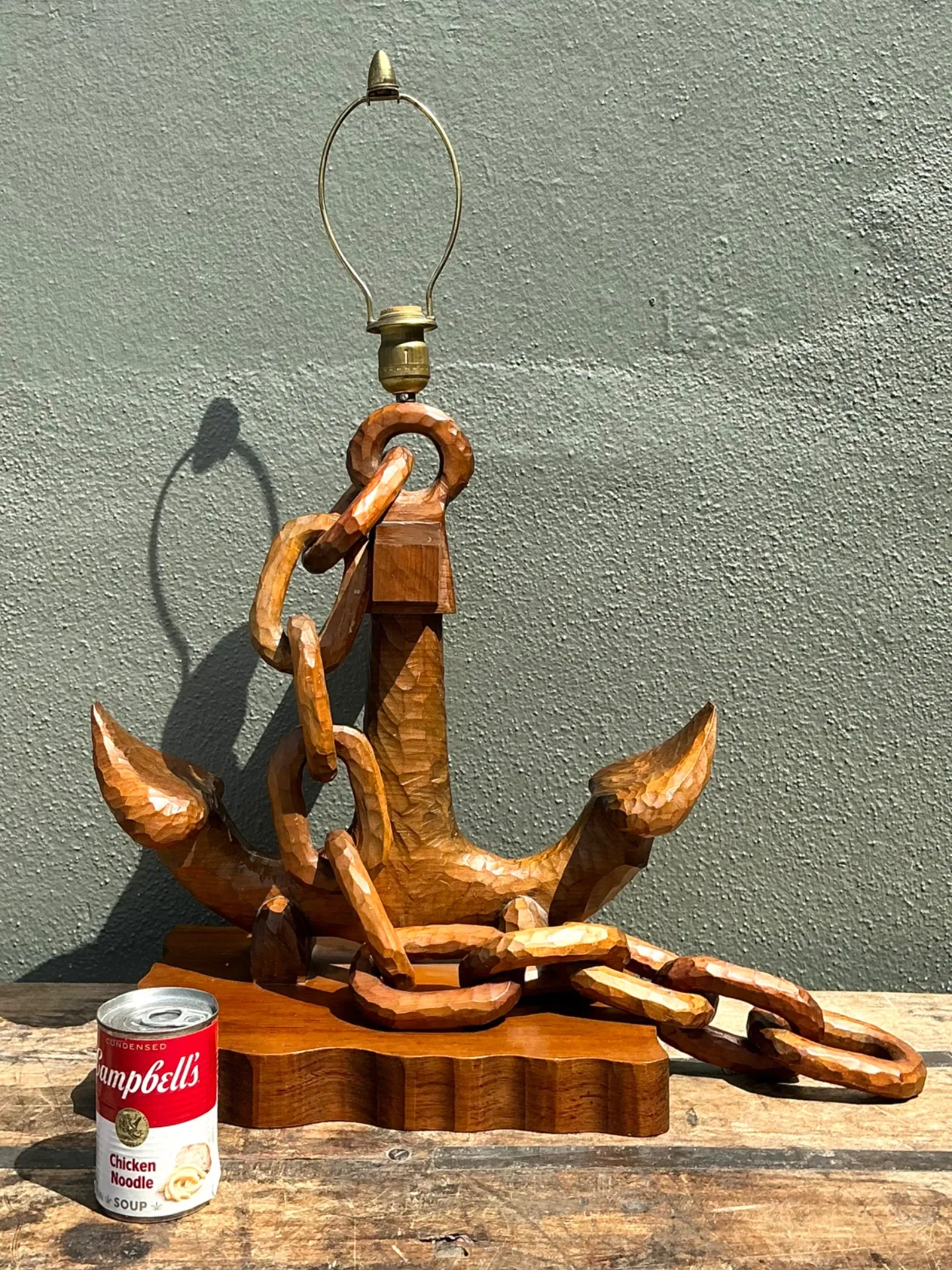 Vintage Hand Carved Anchor With Chain Lamp — additional photo 3