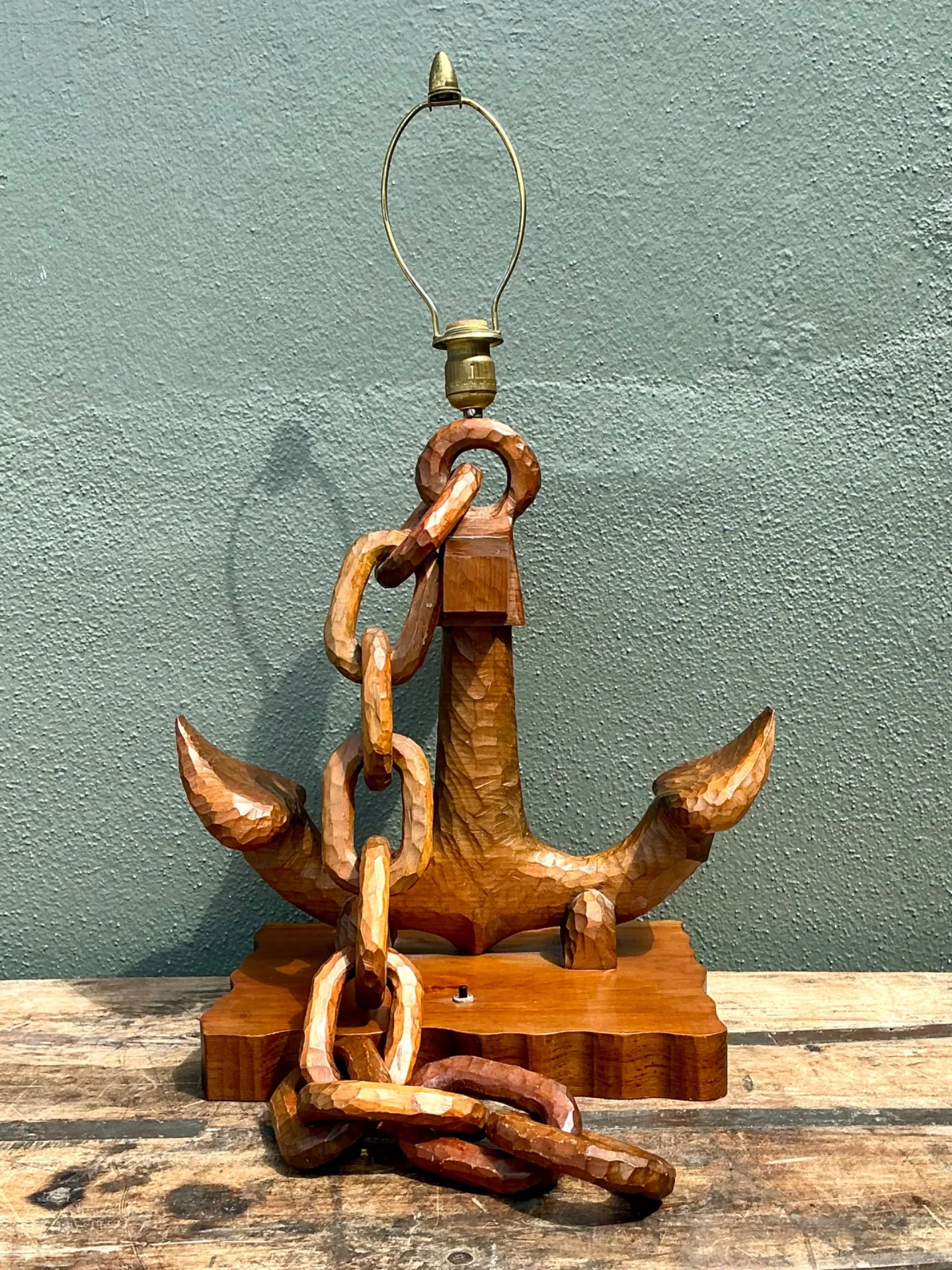 Vintage Hand Carved Anchor With Chain Lamp — additional photo 4
