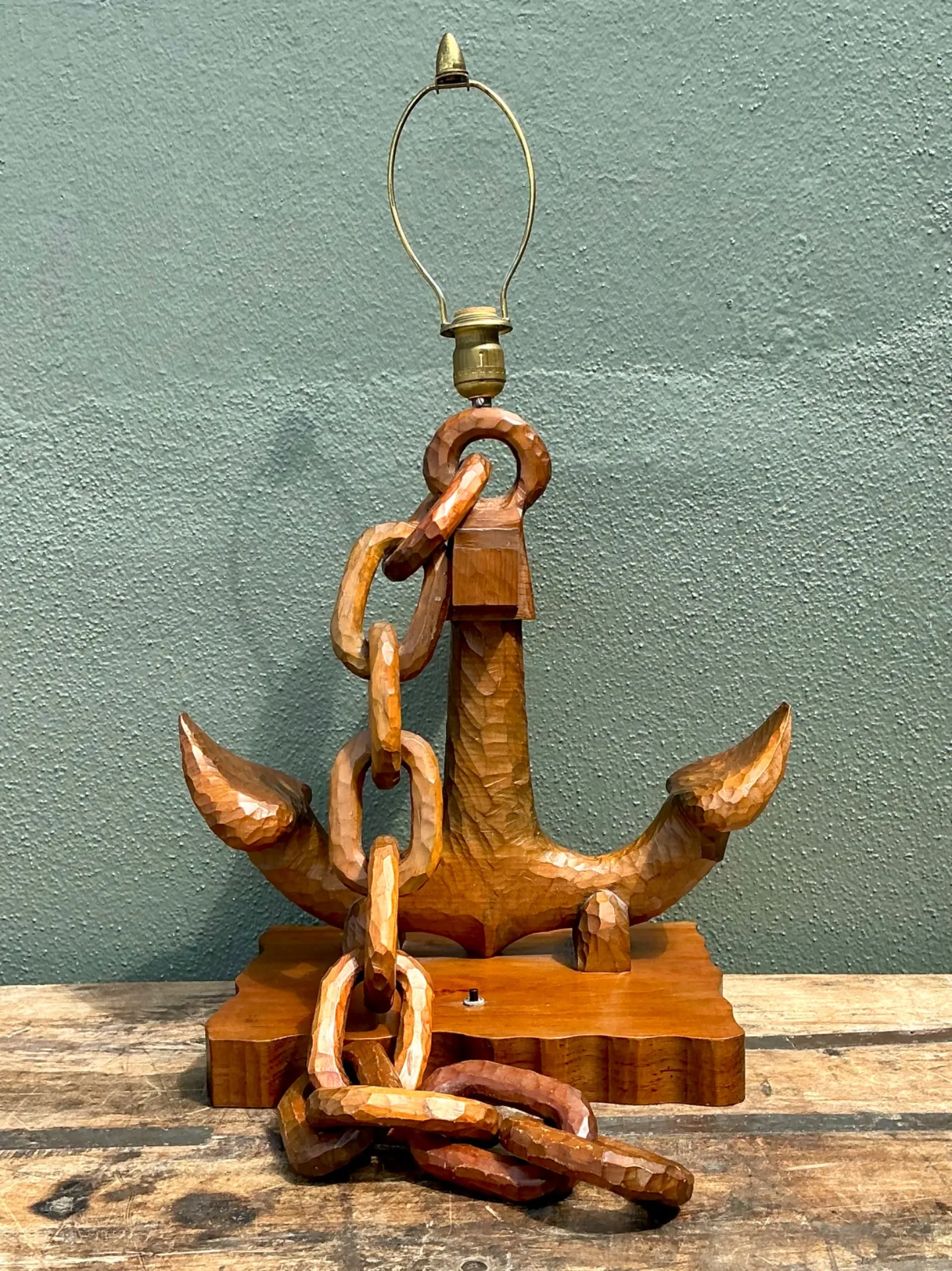 Vintage Hand Carved Anchor With Chain Lamp — additional photo 2