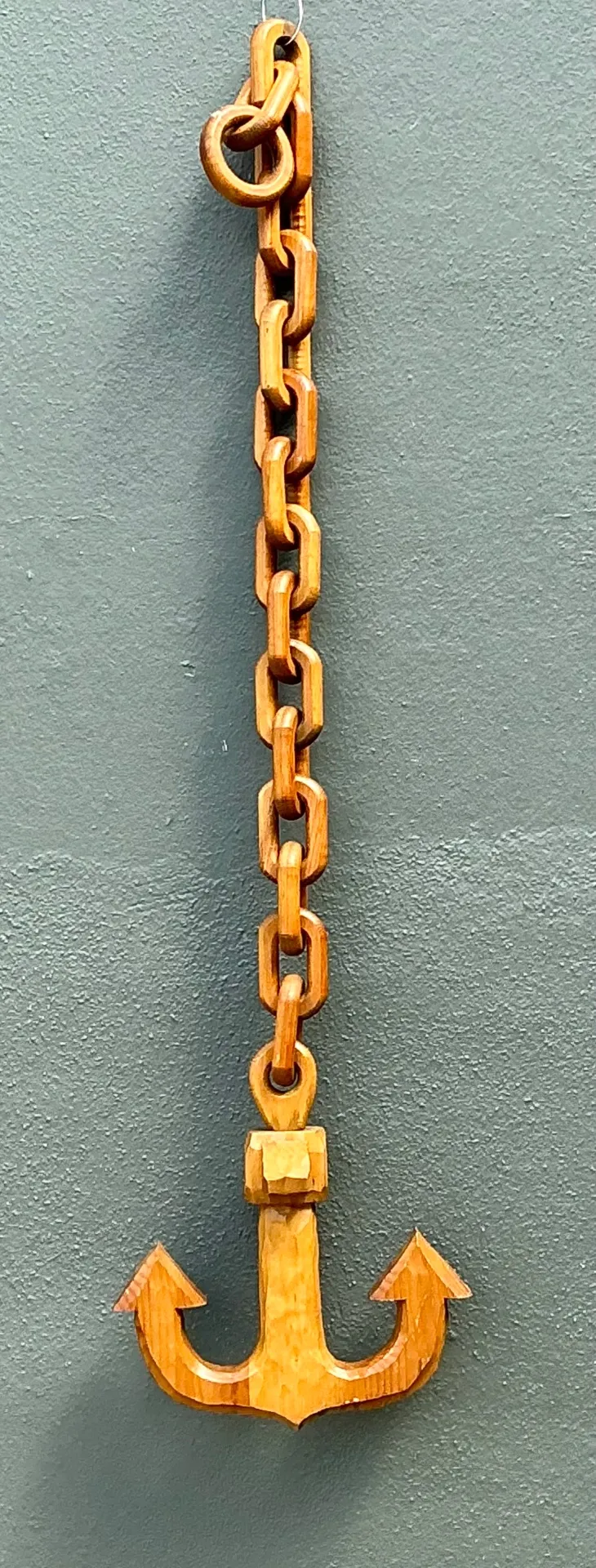 Vintage Hand Carved Wood Anchor with Chain — additional photo 1