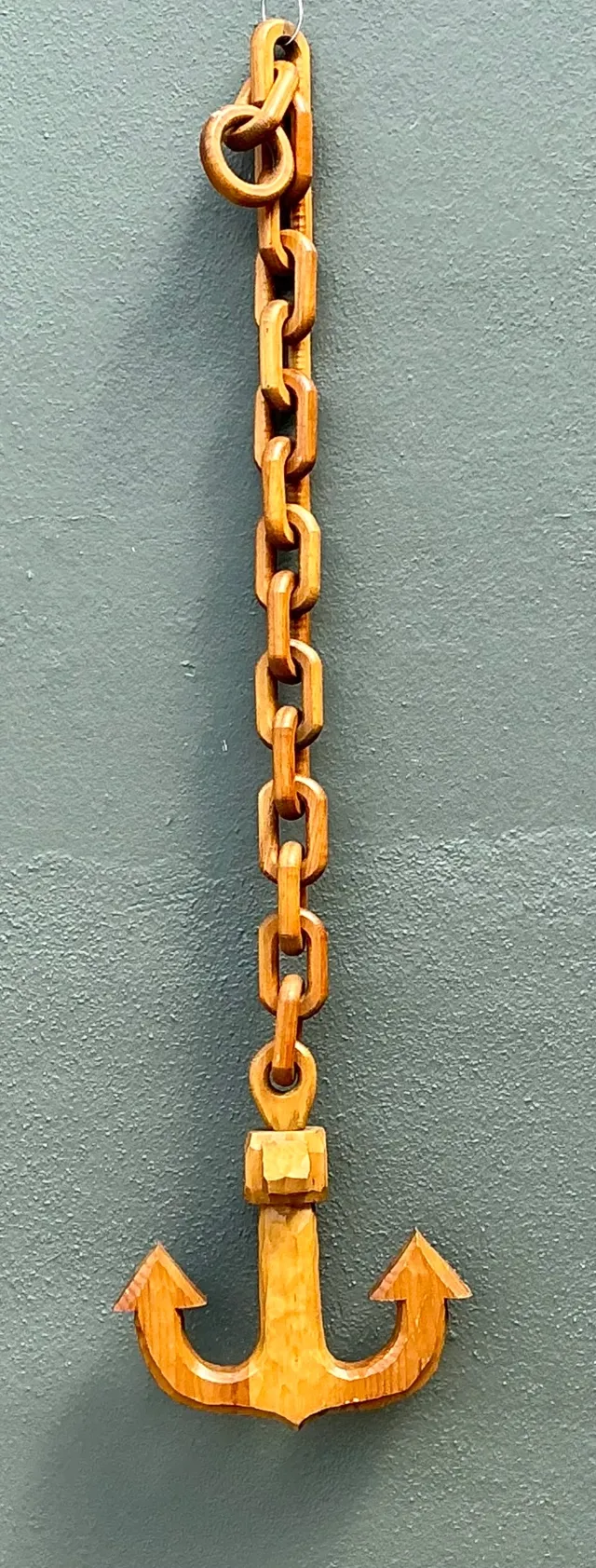 Vintage Hand Carved Wood Anchor with Chain — additional photo 1