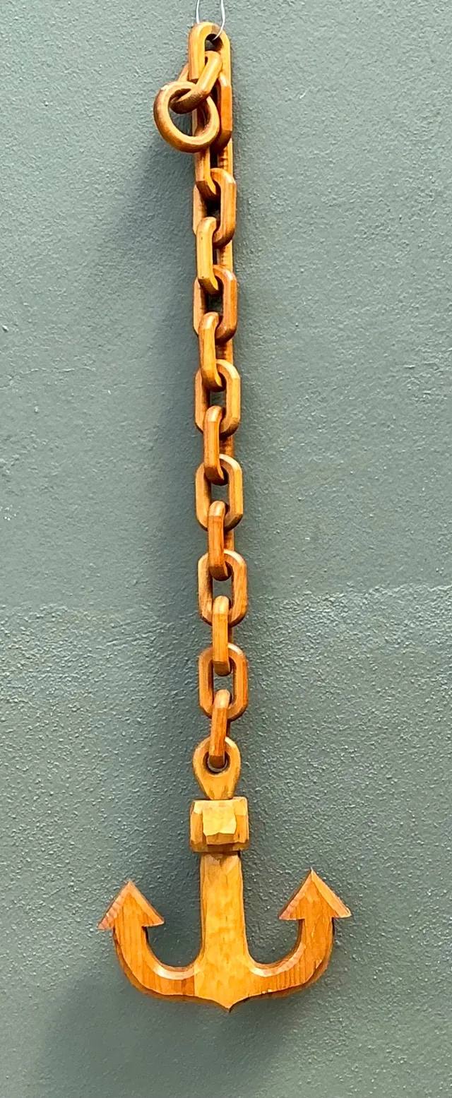 Vintage Hand Carved Wood Anchor with Chain — additional photo 3