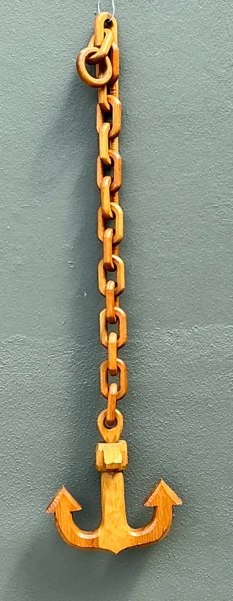 Vintage Hand Carved Wood Anchor with Chain — additional photo 6