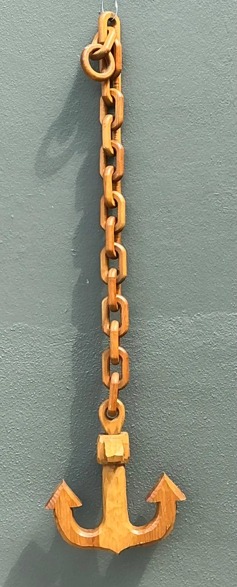 Vintage Hand Carved Wood Anchor with Chain — additional photo 5